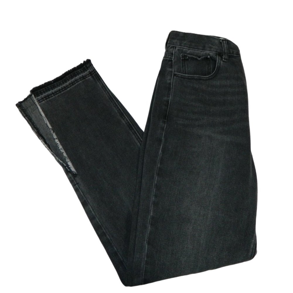 PacSun Black Dad Jean Button Fly Distressed Split Raw Hem Womens Size 26